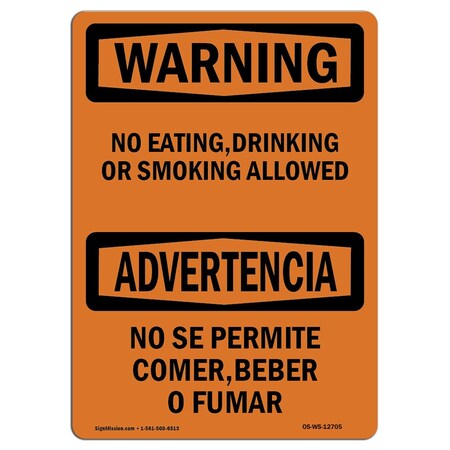 Signmission OSHA Sign, No Eating Drinking Or Smoking Bilingual, 14in X 10in Alum, 10" W, 14" L, Landscape OS-WS-A-1014-L-12705
